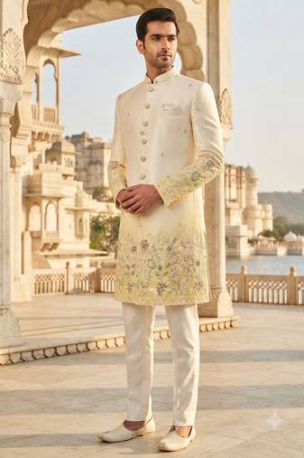 Yellow shaded indowestern for men