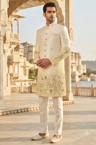 Yellow shaded indowestern for men