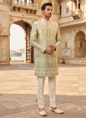 Pista green shaded indowestern for men 1