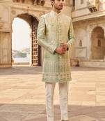 Pista green shaded indowestern for men