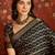 Black silk cotton bandhni saree with unstitched blouse piece.