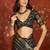 Black silk cotton bandhni saree with unstitched blouse piece.