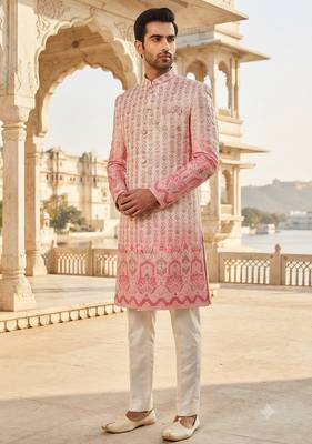 Pink shaded navabi indowestern for men 1