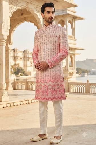 Pink shaded navabi indowestern for men