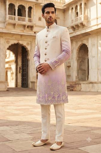 Lavender shaded indowestern for men