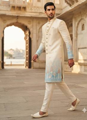 Blue shaded indowestern for men 2