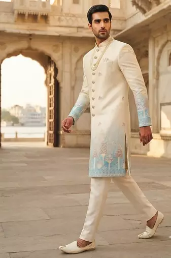 Blue shaded indowestern for men