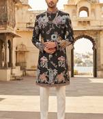 Floral black embroidered indowestern for men
