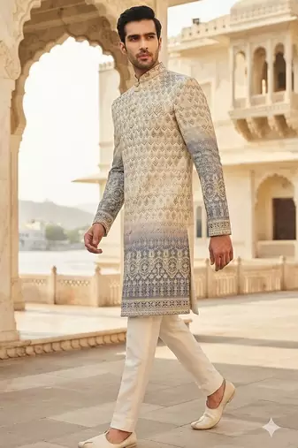 Grey shaded indowestern for men
