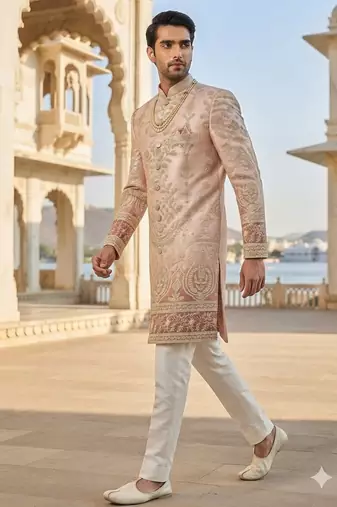Wine shaded indowestern for men