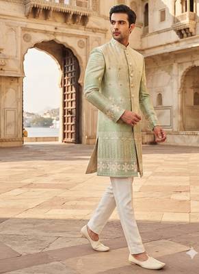 Pista green shaded indowestern for men 2