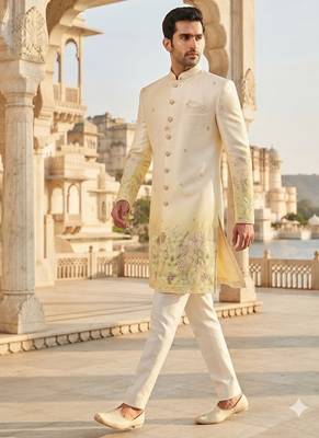Yellow shaded indowestern for men 2