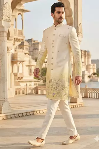 Yellow shaded indowestern for men