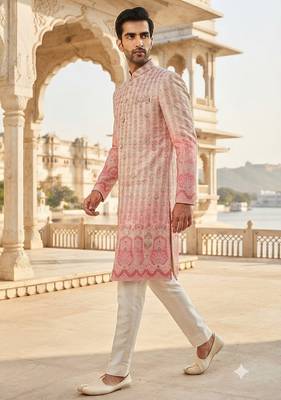 Pink shaded navabi indowestern for men 2