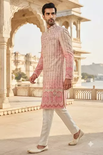 Pink shaded navabi indowestern for men