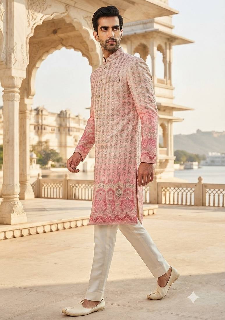 Pink shaded navabi indowestern for men