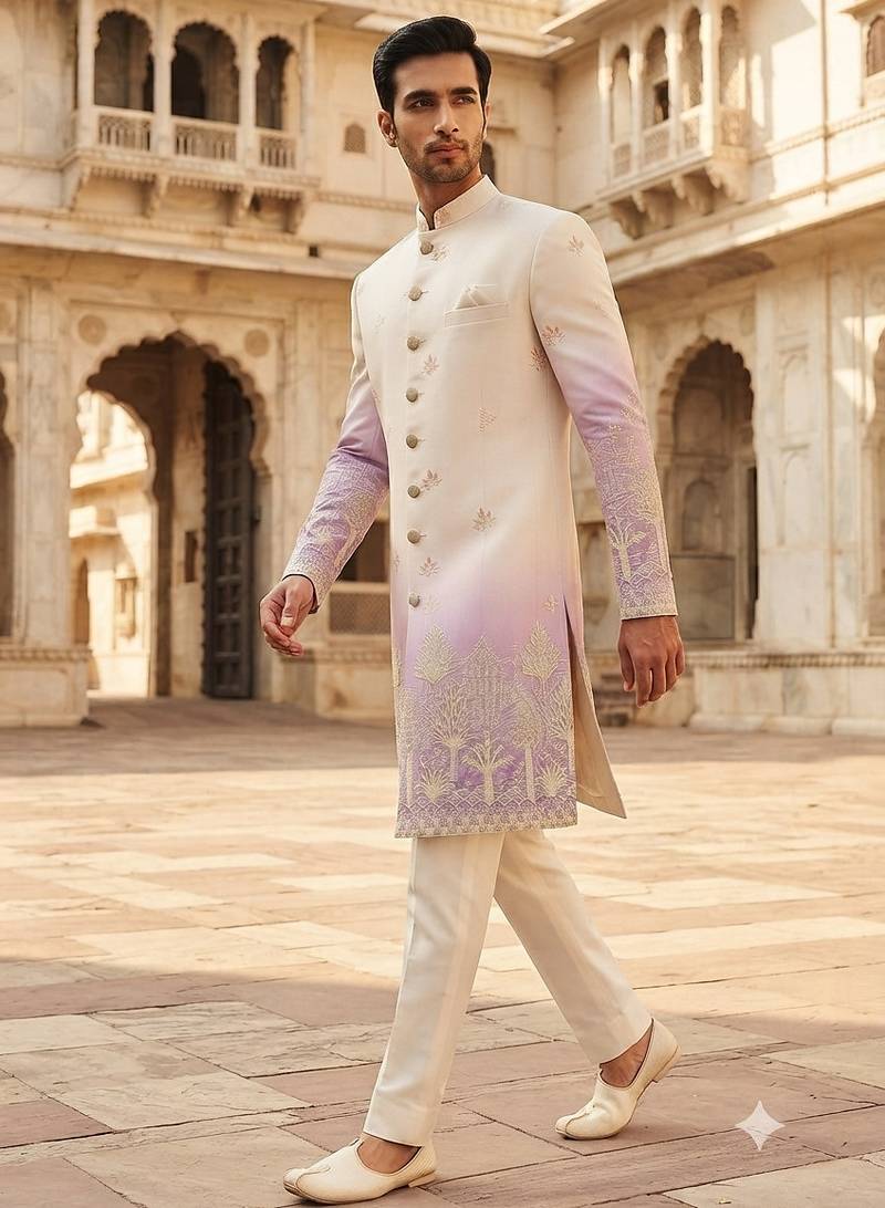 Lavender shaded indowestern for men