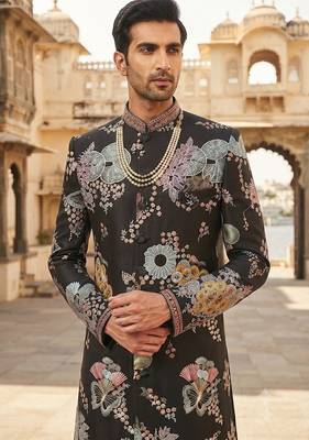 Floral black embroidered indowestern for men 2