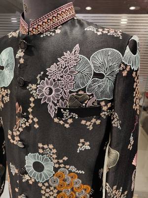 Floral black embroidered indowestern for men 3