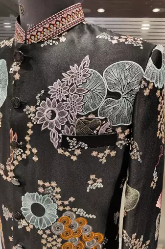 Floral black embroidered indowestern for men