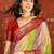 Red silk cotton bandhni saree with unstitched blouse piece.