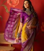 Wine silk cotton bandhni saree with unstitched blouse piece.