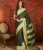 Green chiffon zari checks saree with unstitched blouse piece.