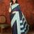 Navy blue chiffon zari checks saree with unstitched blouse piece.