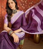 Wine chiffon zari checks saree with unstitched blouse piece.