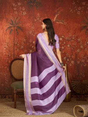 Wine chiffon zari checks saree with unstitched blouse piece. 3