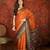 Orange silk cotton zari saree with unstitched blouse piece.