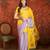Lilac & yellow silk cotton printed saree with unstitched blouse piece.