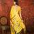 Lilac & yellow silk cotton printed saree with unstitched blouse piece.
