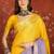 Lilac & yellow silk cotton printed saree with unstitched blouse piece.