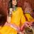 Pink & yellow silk cotton printed saree with unstitched blouse piece.