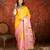 Pink & yellow silk cotton printed saree with unstitched blouse piece.