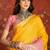 Pink & yellow silk cotton printed saree with unstitched blouse piece.