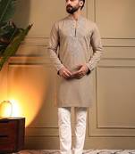 Brown star silk embroidery sequence work straight men's kurta pyjama
