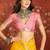 Pink & yellow silk cotton printed saree with unstitched blouse piece.