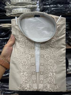 Brown star silk embroidery sequence work straight men's kurta pyjama 2