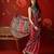 Red satin ajrakh printed saree with unstitched blouse piece.