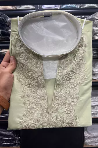 Olive green star silk embroidery sequence work straight men's kurta pyjama