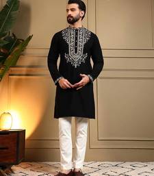 Black armani lachko embroidery sequence work straight men's kurta pyjama
