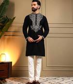 Black armani lachko embroidery sequence work straight men's kurta pyjama