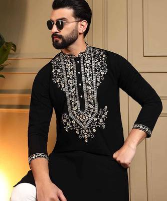 Black armani lachko embroidery sequence work straight men's kurta pyjama 2