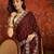 Maroon tissue embroidered saree with unstitched blouse piece.