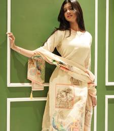 Beige Co-ord Kurta Set with Royal Peacock & Elephant Prints – Pure Cotton Summer Suit