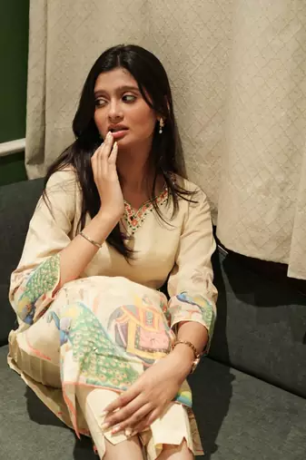 Beige Co-ord Kurta Set with Royal Peacock & Elephant Prints – Pure Cotton Summer Suit