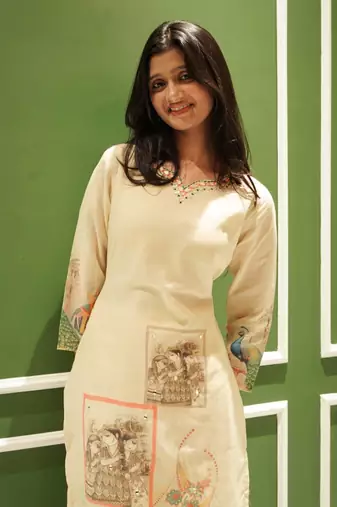 Beige Co-ord Kurta Set with Royal Peacock & Elephant Prints – Pure Cotton Summer Suit