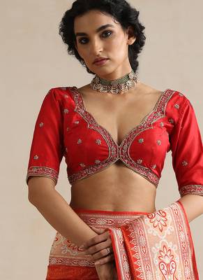 Red embroidered silk blouse 1